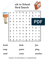 Back To School Word Search Easy