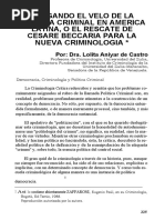 CASTRO, Lola Aniyar De. Rasgando El Velo de La Politica Criminal en America Latina, o El Rescate de Cesare Beccaria para La Nueva Criminologia