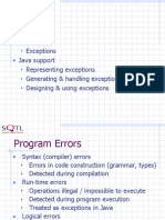 Background Errors Exceptions Java Support Representing Exceptions Generating & Handling Exceptions Designing & Using Exceptions