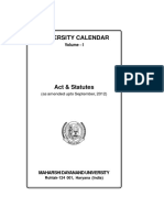 University Calender Volume-I (Act & Statutes) (As Amended Upto September, 2012)