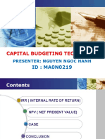 Capital Budgeting Techniques: ID: MA0N0219