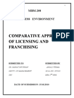 Comparative Approach of Licensing and Franchising: MBM-208 Business Environment