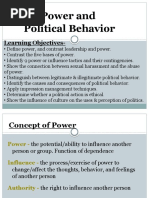 Power and Political Behavior: Learning Objectives