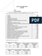 Contabilidade Geral - Exercícios - Lista de Exercícios Custos