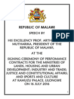 Speech by President Arthur Peter Mutharika at The Signing Ceremony of Four Additional Performance Contracts With Ministries at Kamuzu Palace On 16 February 2016