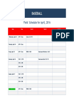 Baseball: Field Schedule For April, 2016