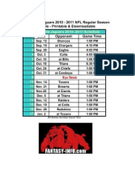 Jacksonville Jaguars 2010 - 2011 Regular Season Schedule - Printable Downloadable