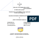 Amity Business School,: Analysis of Customer Relation Management in Private Banks