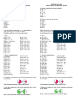 Atividade para Nota II - Soma Subtração Multiplicação de Fração