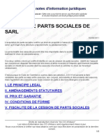 Cession de Parts Sociales de Sarl