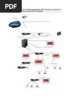 Network Diagram For A Small Organisation With 50 Users, 2 Servers, 4 Departments 3 Printers Using STAR Topology