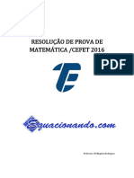 Prova Matemática CEFET 2016 Resolvida