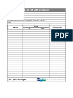 List of Attendant Confined Space Work