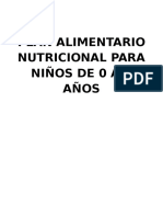 Plan Alimentario Nutricional para Niños de 0 A 5 Años