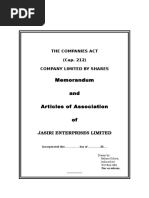 Sample Memorandum and Articles of Association