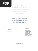 Informe Rol Educativo de Los Miembros Del Equipo de Salud