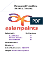 Financial Management Project For A Manufacturing Company.: Submitted by Roll Numbers