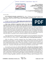 Recorded U.S. District Court Case No. 16-cv-49 Bankruptcy Appeal NOTICE Re Press Release and Executive Summary Re CATERBONE v. The United States of America, Et - Al., July 16, 2016