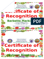 Certificate of Recognition Honors