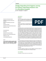 Assessment of Knowledge Regarding Oral Hygiene Among Parents of Pre-School Children Attending Pediatric Out Patient Department in Dhulikhel Hospital