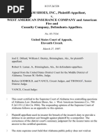 Burnham Shoes, Inc. v. West American Insurance Company and American Fire and Casualty Company, 813 F.2d 328, 11th Cir. (1987)