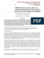 A Study of HRM Practices and Its Effect On Employees Job Satisfaction in Private Sector Banks With Special Reference To ICICI Banks in Ludhiana