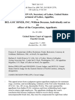 Raymond J. Donovan, Secretary of Labor, United States Department of Labor v. Bel-Loc Diner, Inc William Doxanas, Individually and As An Officer of The Corporation, 780 F.2d 1113, 4th Cir. (1985)