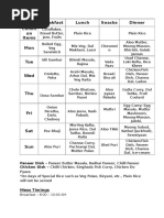 Day Breakfast Lunch Snacks Dinner Comm On Items Mon: Mess Timings