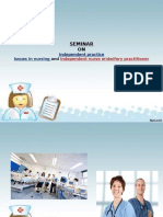 INDEPENDENT PRACTICE ISSUES Prepared by : Christian Raveina 1st year M.Sc.Nursing, MTIN, Changa. 2. INTRODUCTION : Self employed nurses still bound by all nursing legislation and standards face some unique challenges 3. KEY PRACTICES COMPONENTS TO CONSIDER THE SCOPE OF SERVICES :  a nurse needs to clearly identify that he or she is providing nursing services, the extent of those nursing services and under what conditions he or she will refer clients to other health care professionals.  must maintain the high standards of nursing and uphold the public trust that has been bestowed on the nursing profession 4. CONFLICT OF INTEREST  primary obligation is providing professional care to his or her clients  In a position of trust and cannot use their position to influence their clients for financial gain of non- financial benefit 5. CONFLICT OF INTEREST CONT…  Avoid selling products or services to clients they are treating  avoid conflict of interest situations in their practice, par