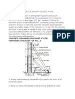 Concrete Formwork Checklist at Site