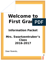 Welcome To First Grade: Information Packet Mrs. Swartzentruber's Class 2016-2017