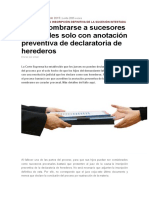 Podrá Nombrarse A Sucesores Procesales Solo Con Anotación Preventiva de Declaratoria de Herederos