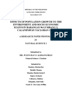 Effects of Population Growth To The Environment and Socio Economic Status in Barangay 96 Lumbang 2, Calanipawan Tacloban City