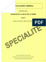 BAC Sciences de La Vie Et de La Terre SVT Specialite 2010 S