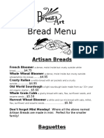 Bread Art Bakery Menu