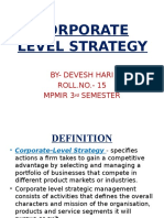 Corporate Level Strategy: By-Devesh Hari ROLL - NO. - 15 Mpmir 3 Semester