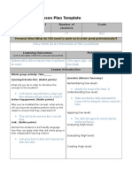 Lesson Plan Template: Date Subject Number of Students Grade