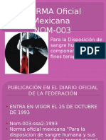 Nom 003 Mexicana para La Disposicion de Sangre Humana y Sus Componentes