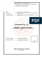 Energy Losses in Pipes: Experiment No. - 11