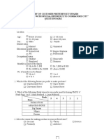 "A Study On Customer Preference Towards Selected FMCG With Special Reference To Coimbatore City" Questionnaire