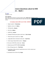 General Awareness Questions Asked in RBI Grade B' 2016 - Shift I