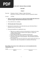 EMA 6110 Electron Theory in Solids Fall 2015 Exam I: Sized Sheet of Paper With Handwritten Information of Your Choice