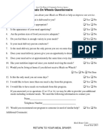 Meals On Wheels Questionnaire: Please Answer A Few Questions About Your Meals On Wheels To Help Us Improve Our Service