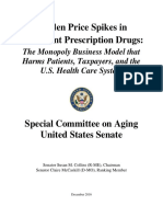 Senate Aging Report Sudden Price Spikes in Off Patent Prescription Drugs