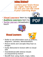 Information Enters Your Brain Three Main Ways: Sight, Hearing and Touch, Which One You Use The Most Is Called Your Learning Style