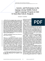 Self Efficacy Anxiety and Performance in The English Language Among Middle School Students in English Language Program in Satri Si Suriyothai School Bangkok