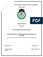 Dr. Ram Manohar Lohiya National Law University Lucknow: Monetary Policy of The Reserve Bank of India: An Analysis