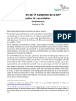 Conclusión Del IX Congreso de La EFP Sobre La Transmisión (Jacques Lacan)