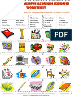 Classroom Objects Supplies Vocabulary Matching Exercise Worksheet