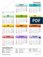 2016 Calendar Portrait Year at A Glance in Color